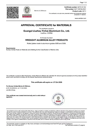 marine grade aluminum sheet BV certificates