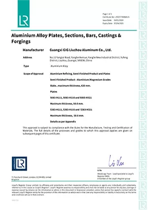 marine grade aluminum sheet LR certificates