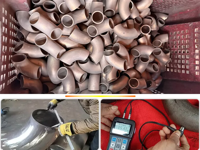 Copper Nickel Elbows quality control inspection including dimensional measurement and surface testing