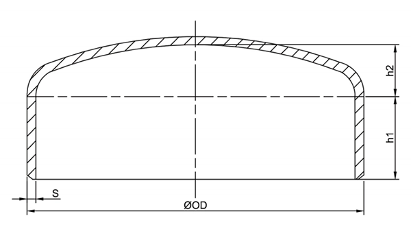 Copper Nickel End Cap Dimensions Drawing Showing OD S H1 and H2